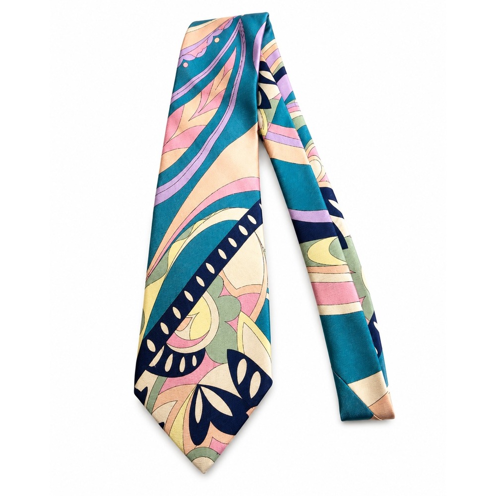 Kenneth Gordon New Orleans Silk Tie Hand Printed Italy Abstract Art Teal USA